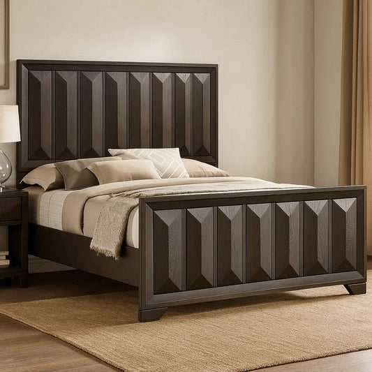 Fema Queen Bed | Vertical Facet Headboard & Footboard | Espresso Brown