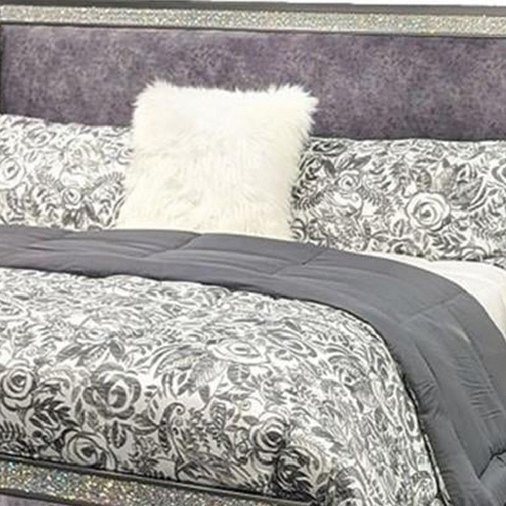 Laine Full Bed | Glam Crystal Acrylic Trim | Gray Fabric Upholstered BM342442