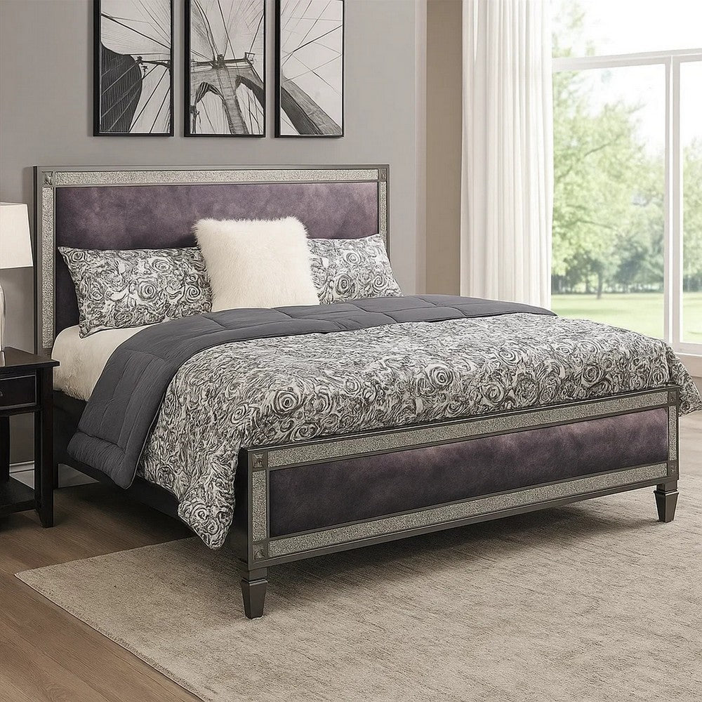Laine Full Bed | Glam Crystal Acrylic Trim | Gray Fabric Upholstered BM342442