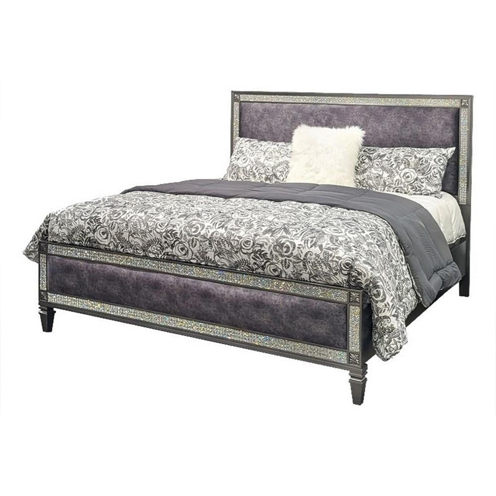 Laine Full Bed | Glam Crystal Acrylic Trim | Gray Fabric Upholstered BM342442