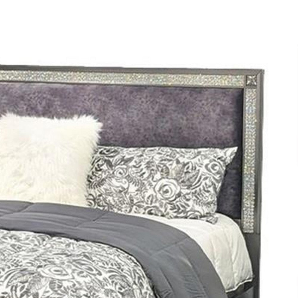 Laine Queen Bed | Glam Crystal Acrylic Trim | Gray Fabric Upholstered BM342443