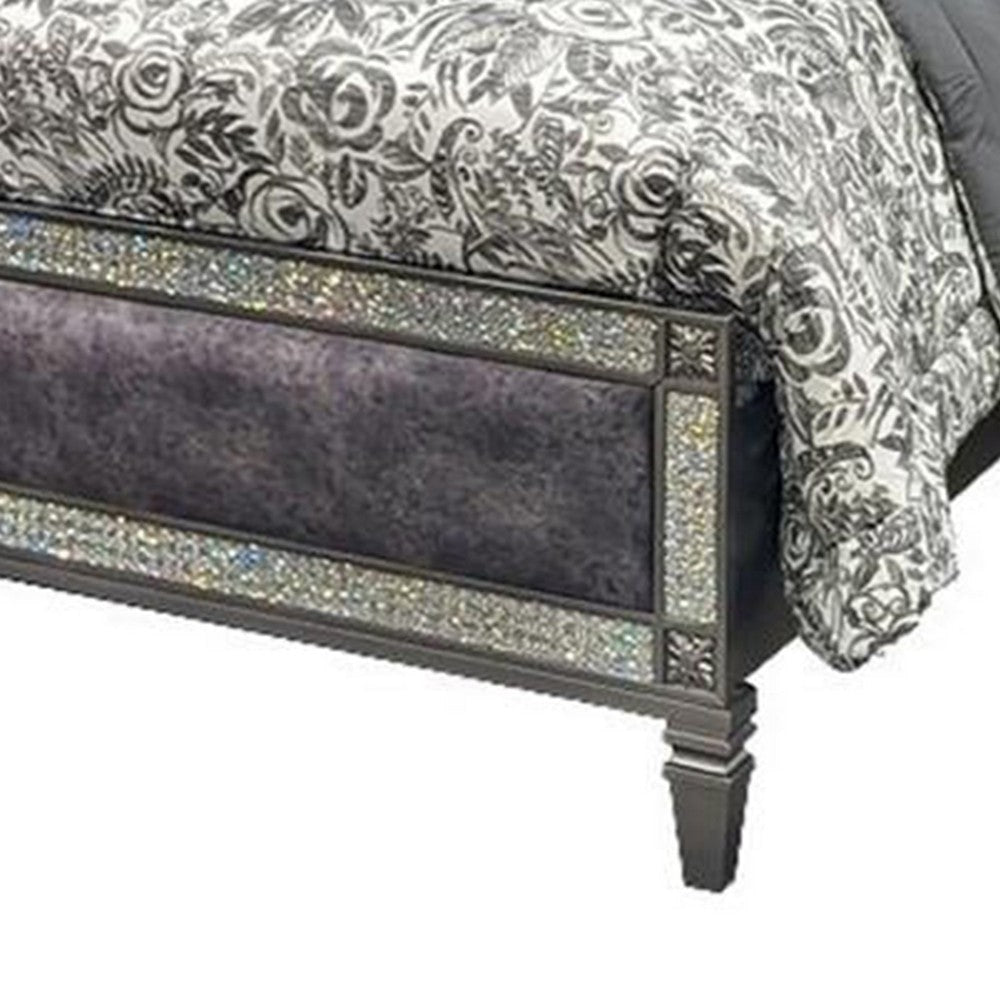 Laine Queen Bed | Glam Crystal Acrylic Trim | Gray Fabric Upholstered BM342443
