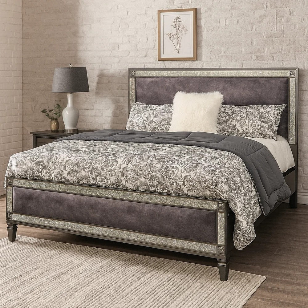 Laine Queen Bed | Glam Crystal Acrylic Trim | Gray Fabric Upholstered BM342443