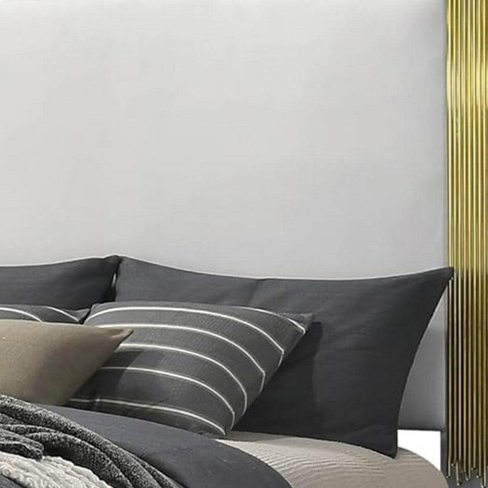 Dyl Queen Bed | Soft Foam Upholstered | White Fabric | Gold Accent Posts BM342444