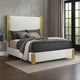 Dyl Queen Bed | Soft Foam Upholstered | White Fabric | Gold Accent Posts