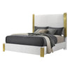 Dyl Queen Bed | Soft Foam Upholstered | White Fabric | Gold Accent Posts BM342444