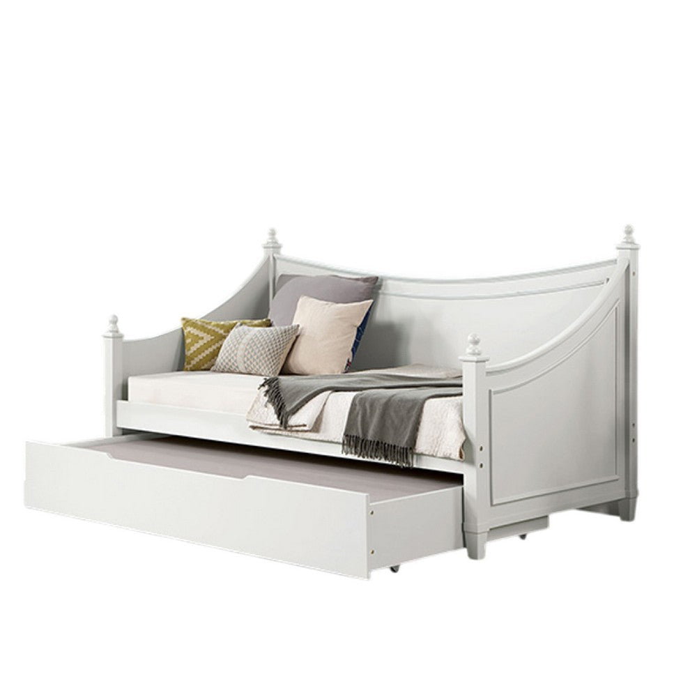 Kiki Twin Size Daybed w Trundle | Molded Details White Solid Wood BM342447