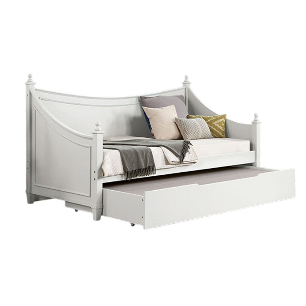 Kiki Twin Size Daybed w Trundle | Molded Details White Solid Wood
