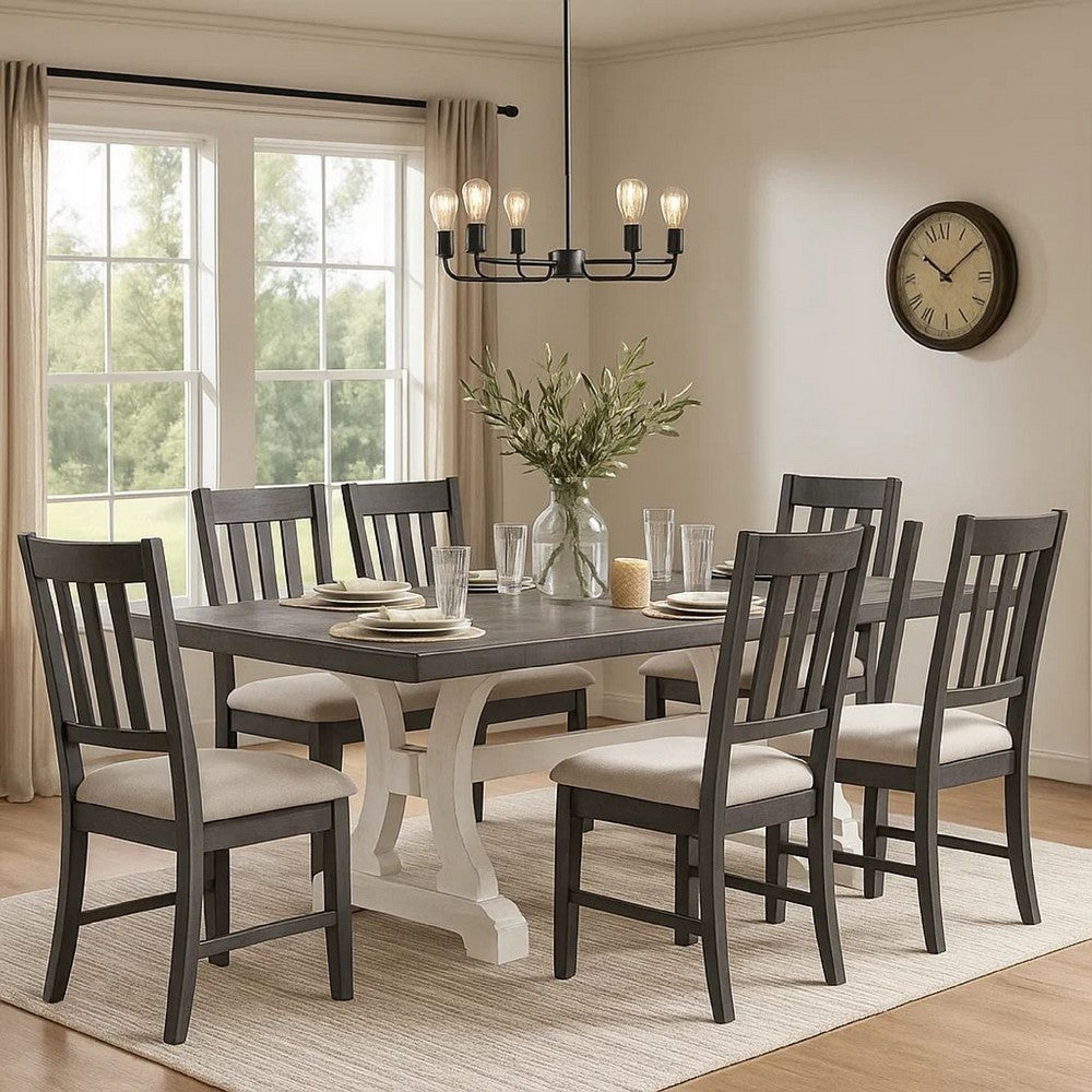 Eya Extendable Dining Table | 68-86" Gray Top | Distressed White