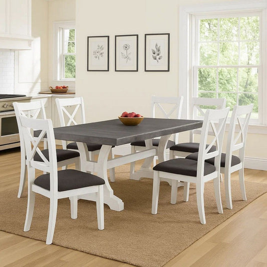 Eya Extendable Dining Table | 68-86" Gray Top | Distressed White