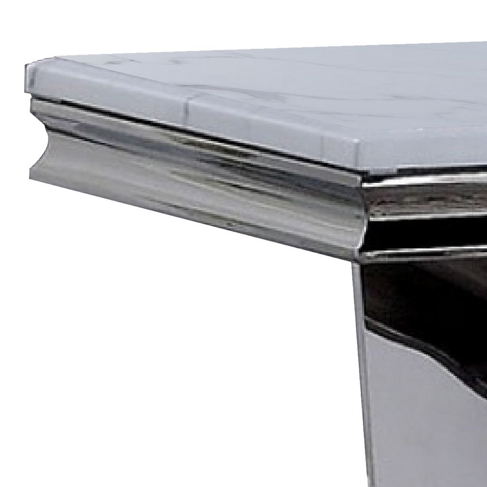 Vily Side End Table | 24" Faux Marble Top | V-Style Chrome Pedestal