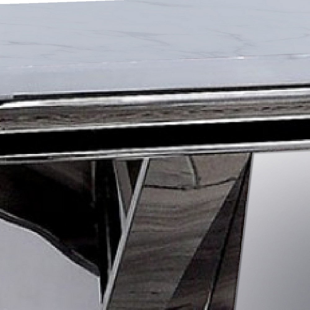 Vily Side End Table | 24" Faux Marble Top | V-Style Chrome Pedestal