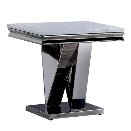 Vily Side End Table | 24" Faux Marble Top | V-Style Chrome Pedestal