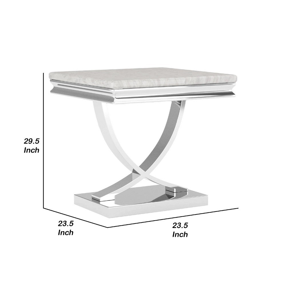 Wety Side End Table | 24" Faux Marble Top | Curved Chrome Pedestal