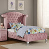 Zoha Twin Size Bed w Wingback Tufted Headboard | Cabriole Legs | Pink BM342455