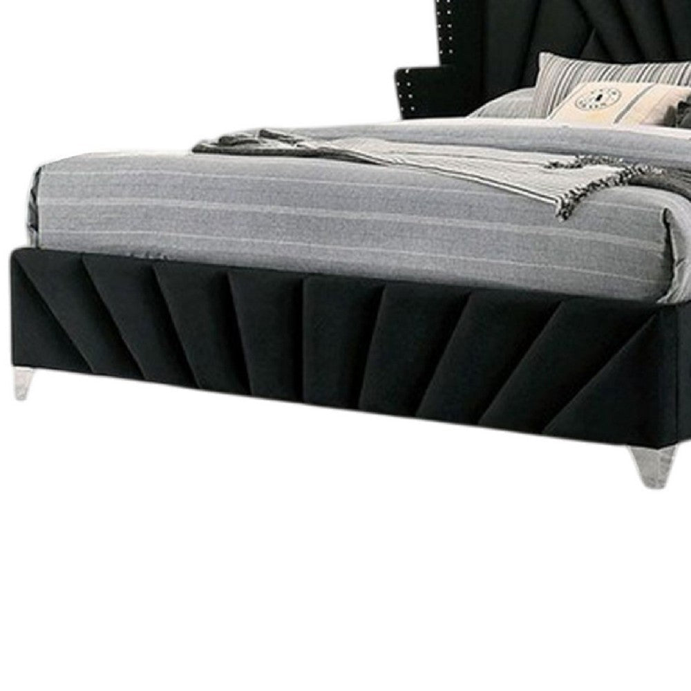 Ino Queen Size Bed w Wingback Headboard | Black Fabric Upholstery BM342457