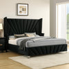 Ino Queen Size Bed w Wingback Headboard | Black Fabric Upholstery BM342457