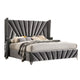Ino Queen Size Bed w Wingback Headboard | Gray Fabric Upholstery