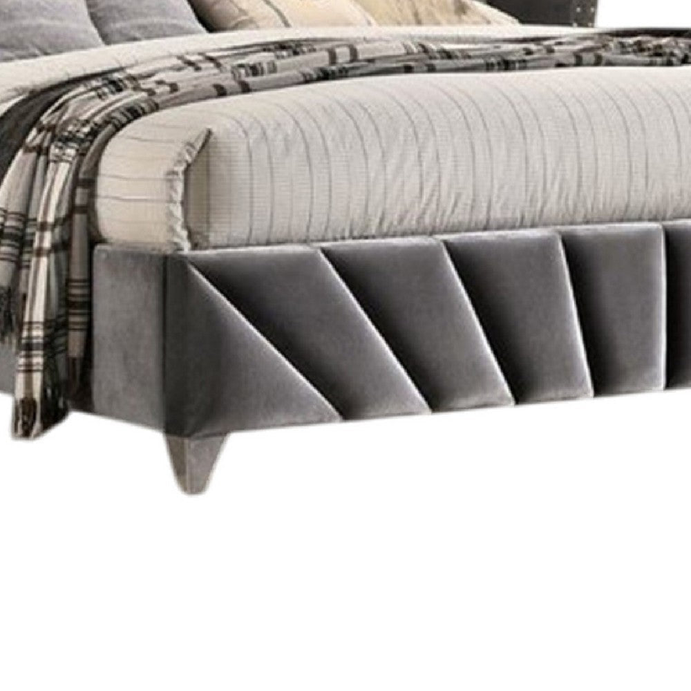 Ino Queen Size Bed w Wingback Headboard | Gray Fabric Upholstery BM342458