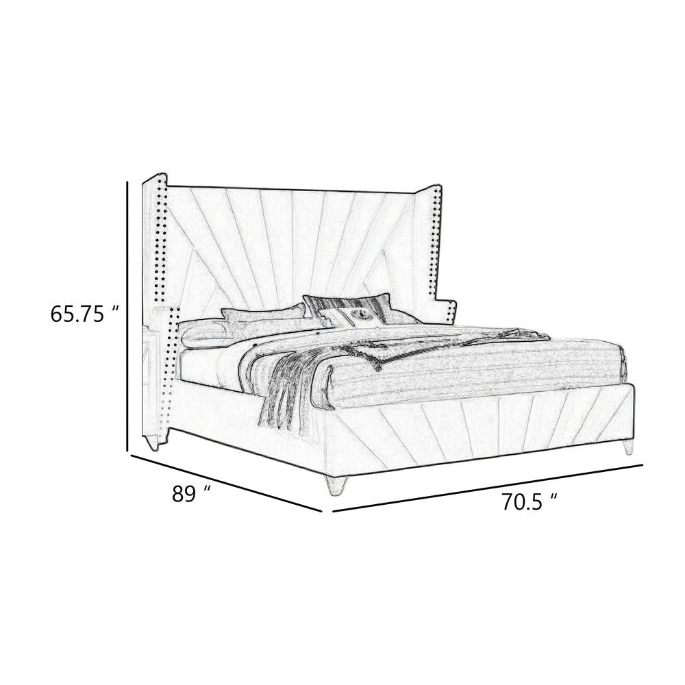 Ino Queen Size Bed w Wingback Headboard | Gray Fabric Upholstery BM342458