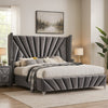 Ino Queen Size Bed w Wingback Headboard | Gray Fabric Upholstery BM342458