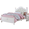 Bela Full Size Bed w Button Tufted Headboard | White Faux Leather BM342459