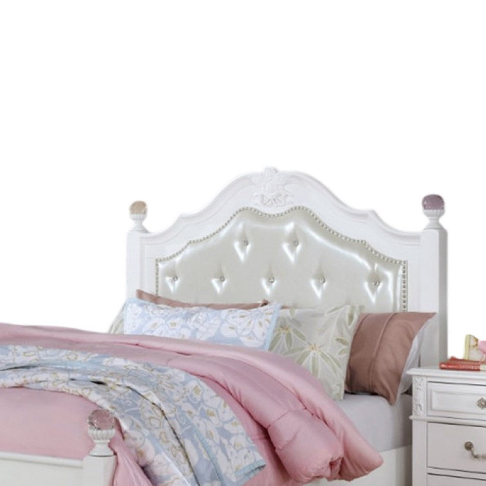 Bela Full Size Bed w Button Tufted Headboard | White Faux Leather BM342459