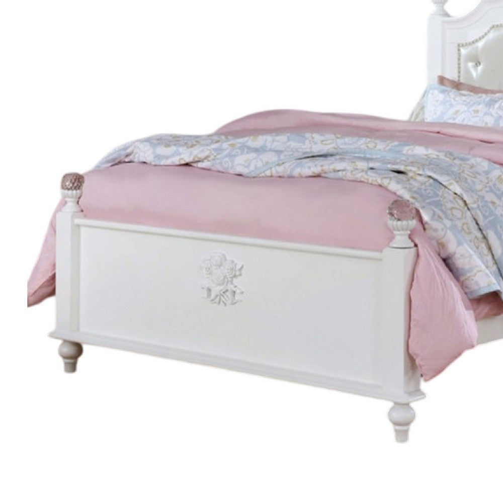Bela Full Size Bed w Button Tufted Headboard | White Faux Leather BM342459