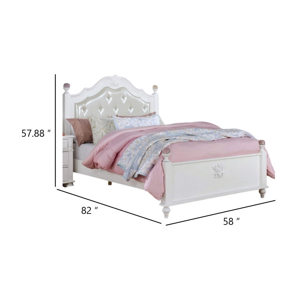 Bela Full Size Bed w Button Tufted Headboard | White Faux Leather BM342459