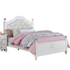 Bela Full Size Bed w Button Tufted Headboard | White Faux Leather