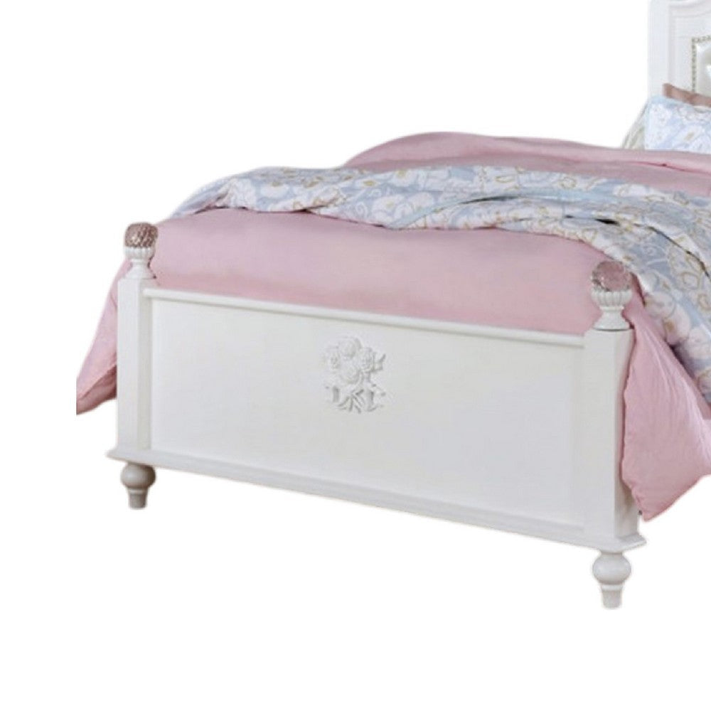 Bela Twin Size Bed w Button Tufted Headboard | White Faux Leather BM342460