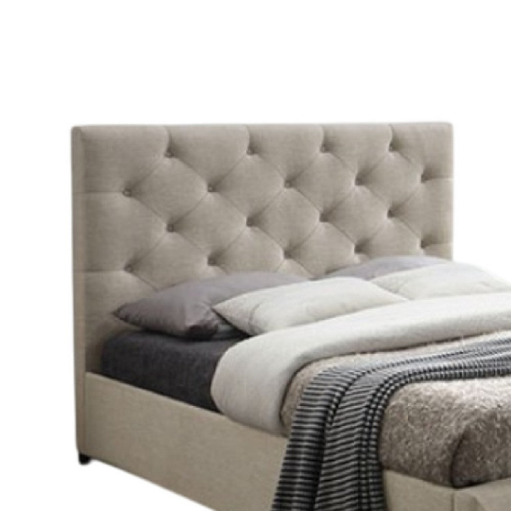 Sya King Size Bed w Button Tufted Upholstery | Underbed Storage | Beige BM342464