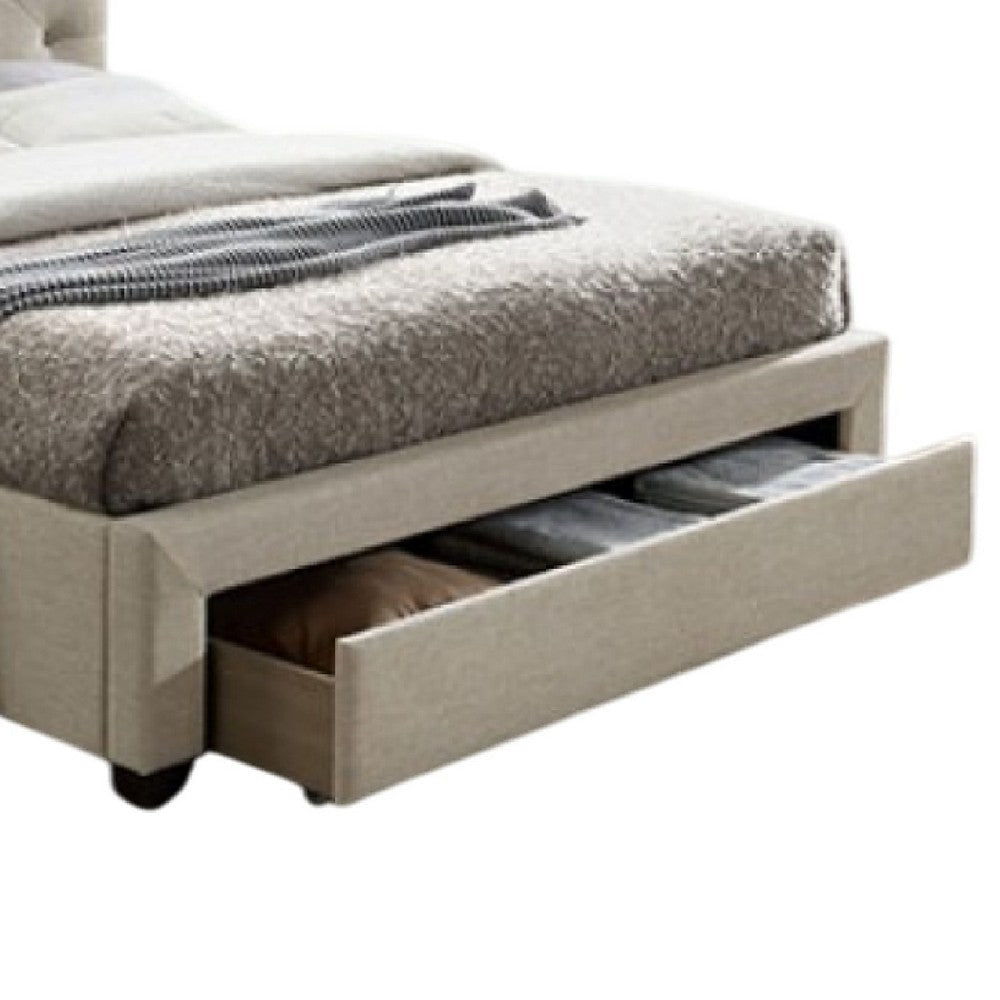 Sya King Size Bed w Button Tufted Upholstery | Underbed Storage | Beige BM342464