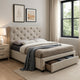 Sya King Size Bed w Button Tufted Upholstery | Underbed Storage | Beige BM342464