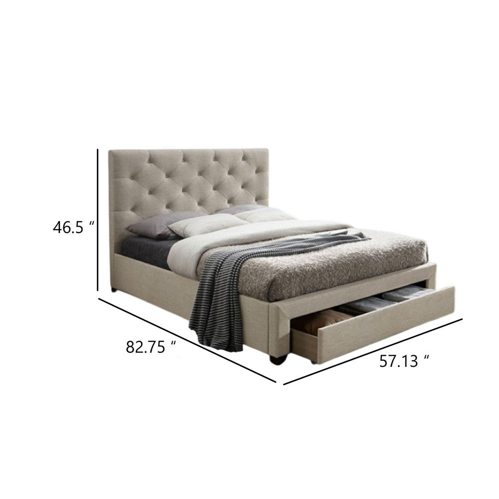 Sya Full Size Bed w Button Tufted Upholstery | Underbed Storage | Beige BM342465