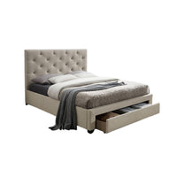 Sya Queen Size Bed w Button Tufted Upholstery | Underbed Storage | Beige