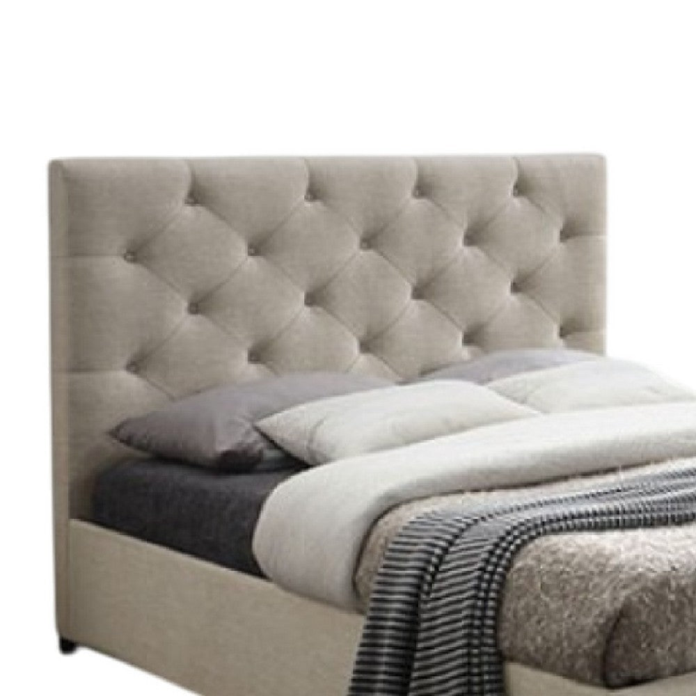 Sya Twin Size Bed w Button Tufted Upholstery | Underbed Storage | Beige BM342467