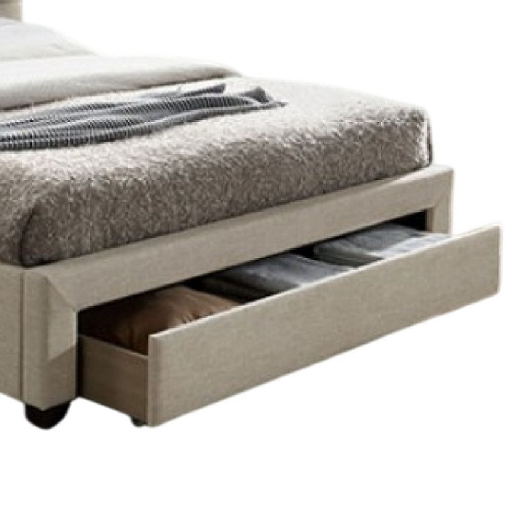 Sya Twin Size Bed w Button Tufted Upholstery | Underbed Storage | Beige BM342467