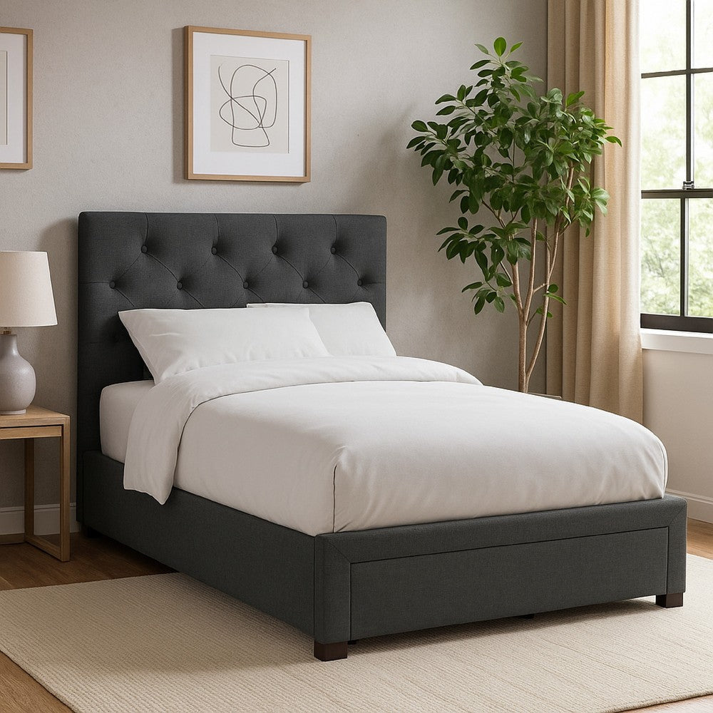 Sya Full Size Bed w Tufted Headboard | Underbed Storage | Dark Gray BM342468