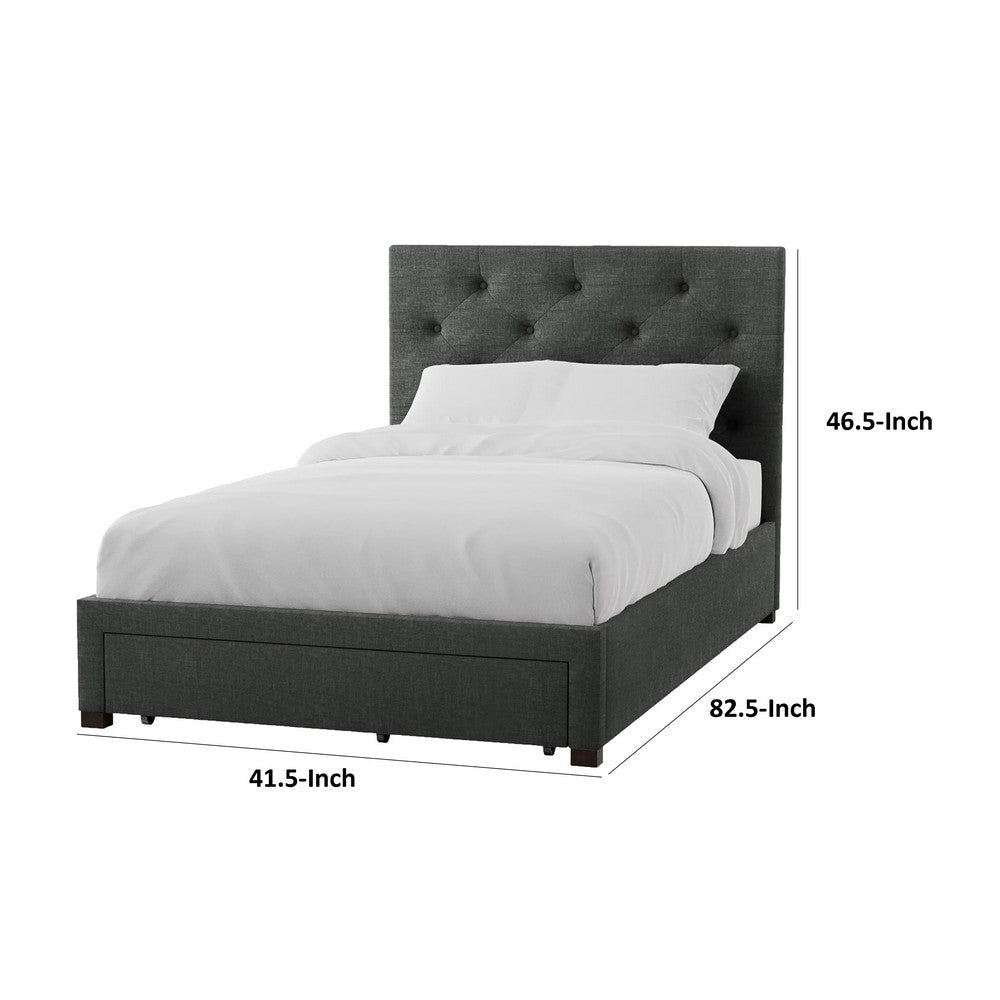 Sya Twin Size Bed w Tufted Headboard | Underbed Storage | Dark Gray BM342470