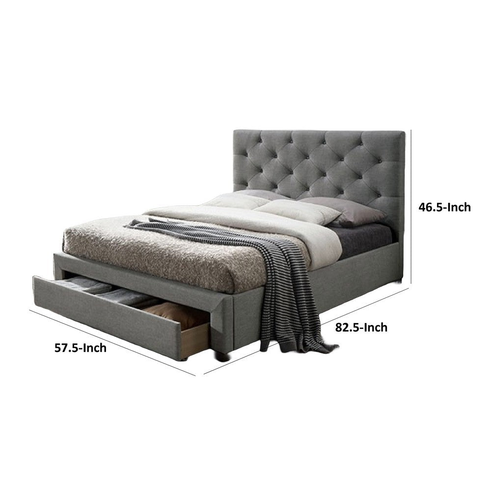 Sya Full Size Bed w Button Tufted Upholstery | Underbed Storage | Gray BM342473