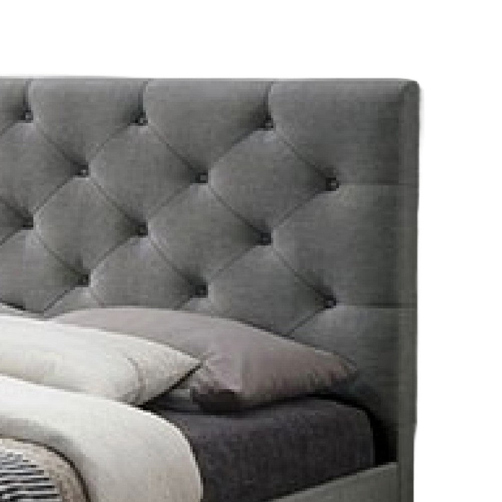 Sya Queen Size Bed w Button Tufted Upholstery | Underbed Storage | Gray BM342474