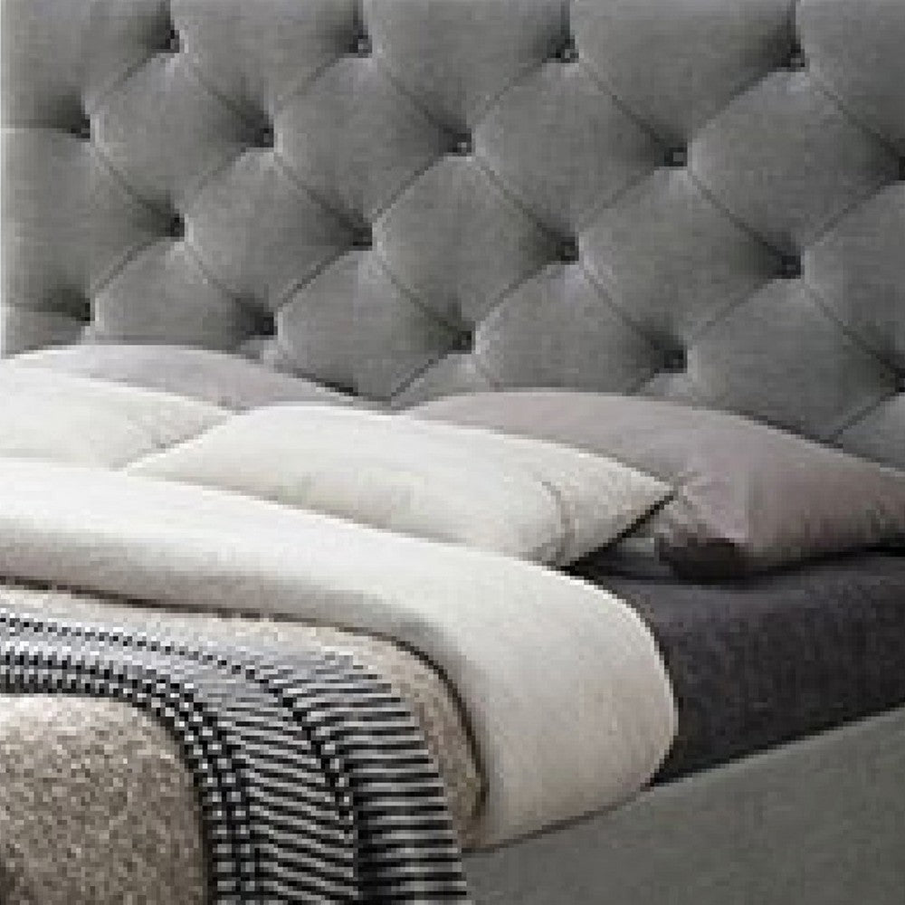 Sya Twin Size Bed w Button Tufted Upholstery | Underbed Storage | Gray BM342475