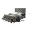 Sya Twin Size Bed w Button Tufted Upholstery | Underbed Storage | Gray BM342475