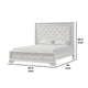 Miamy King Bed | Creamy White Wood | Tufted Upholstery | Silver Accents BM342476