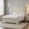 Miamy King Bed | Creamy White Wood | Tufted Upholstery | Silver Accents BM342476