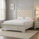 Miamy King Bed | Creamy White Wood | Tufted Upholstery | Silver Accents BM342476
