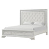 Miamy King Bed | Creamy White Wood | Tufted Upholstery | Silver Accents