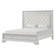 Miamy King Bed | Creamy White Wood | Tufted Upholstery | Silver Accents