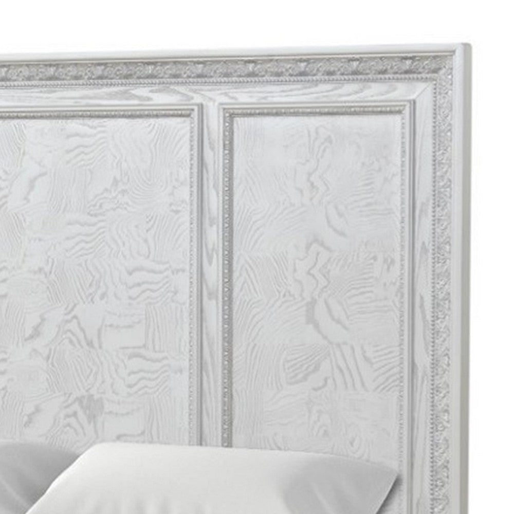 Miamy King Bed | Creamy White Wood | Panel Design | Silver Brushed Accents BM342477